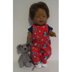 tuinbroek rood uil baby born 43cm