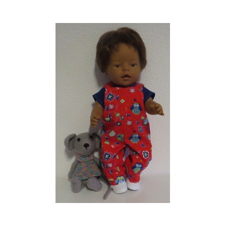 tuinbroek rood uil baby born 43cm