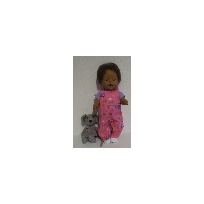 tuinbroek roze kat lila baby born 43cm