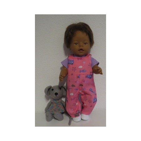 tuinbroek roze kat lila baby born 43cm