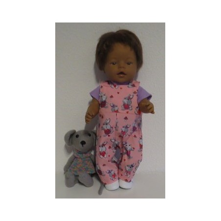 tuinbroek roze konijn baby born 43cm