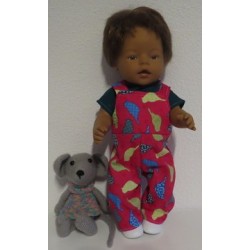 tuinbroek hard roze vogels baby born 43cm