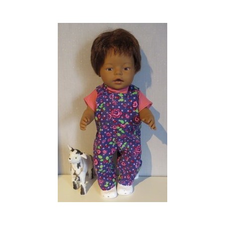 tuinbroek paars bloemen  baby born 43cm