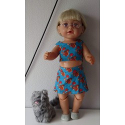 zomerkleding  setje blauw eekhoorns baby born 43cm