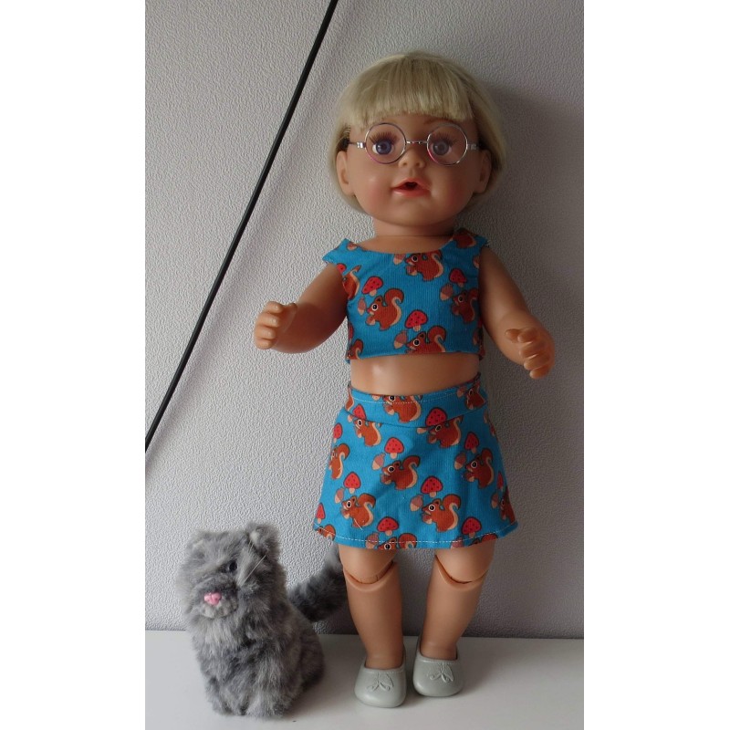 zomerkleding  setje blauw eekhoorns baby born 43cm