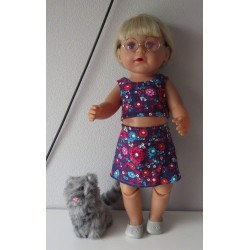 zomerkleding  setje blauw bloemen rood  baby born 43cm