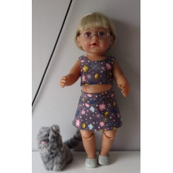 zomerkleding  setje grijs bloemen  baby born 43cm
