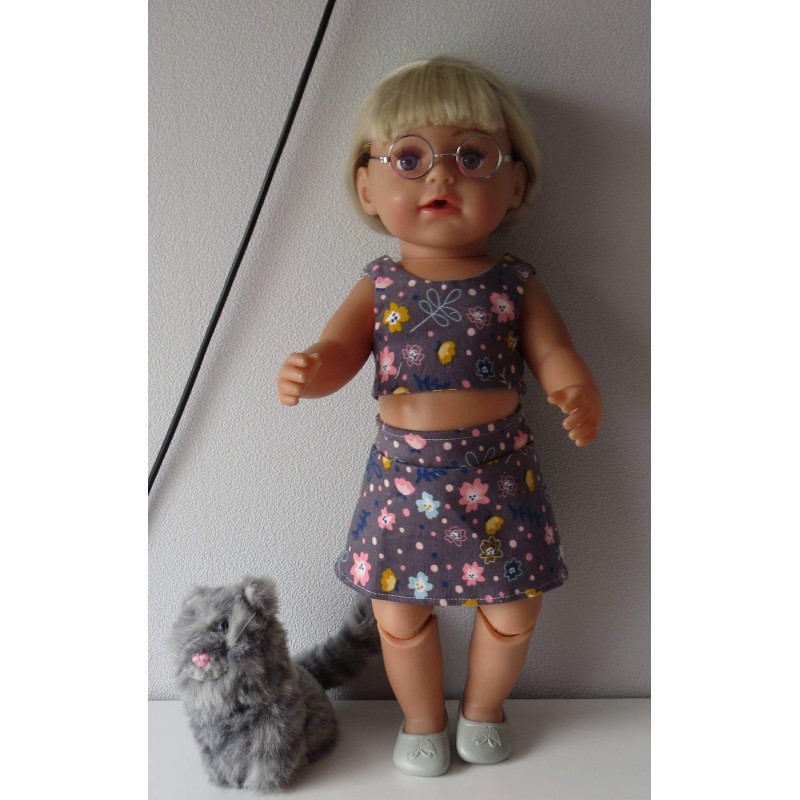 zomerkleding  setje grijs bloemen  baby born 43cm
