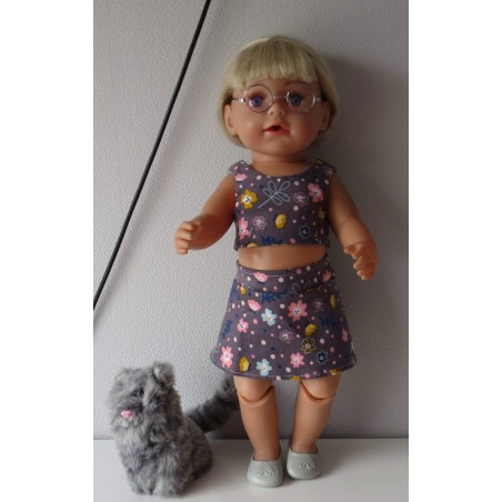 zomerkleding  setje grijs bloemen  baby born 43cm