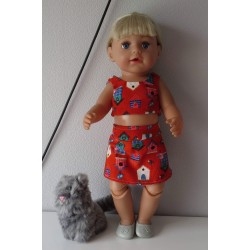zomerkleding  setje  rood vogelhuisjes baby born 43cm