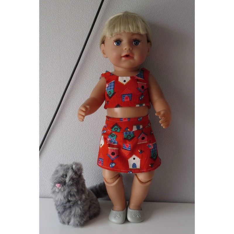 zomerkleding  setje  rood vogelhuisjes baby born 43cm