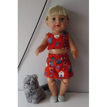 zomerkleding  setje  rood vogelhuisjes baby born 43cm