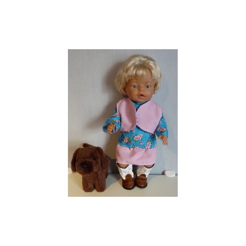 rok setje hipdepip blauw met roze baby born 43cm