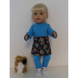 rok setje donker blauw roosjes baby born 43cm