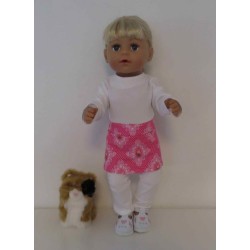 rok setje roze stippen en roosjes baby born 43cm