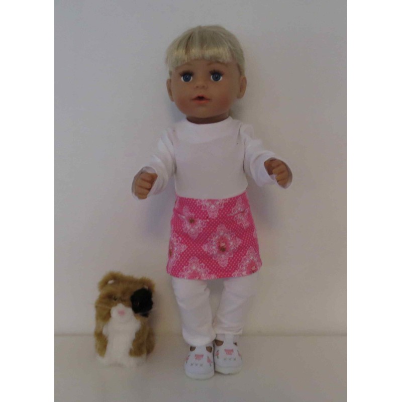 rok setje roze stippen en roosjes baby born 43cm