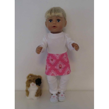 rok setje roze stippen en roosjes baby born 43cm