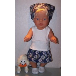 rok setje donker blauw roosjes baby born 43cm