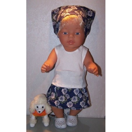 rok setje donker blauw roosjes baby born 43cm