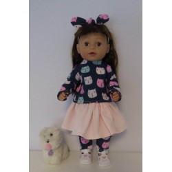 rok setje blauw kat baby born 43cm