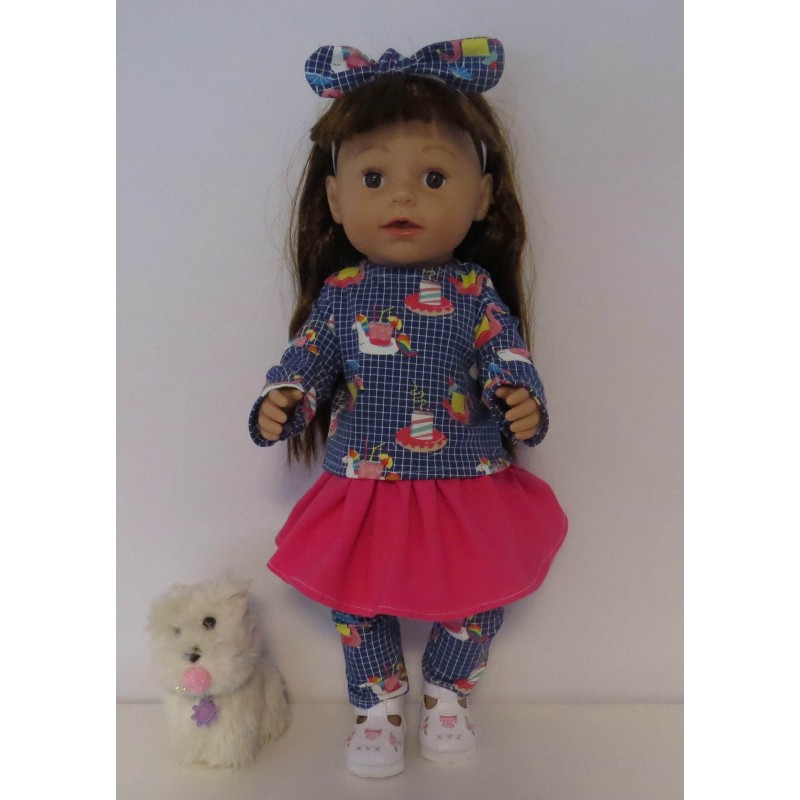 rok setje blauw eenhoorns baby born 43cm