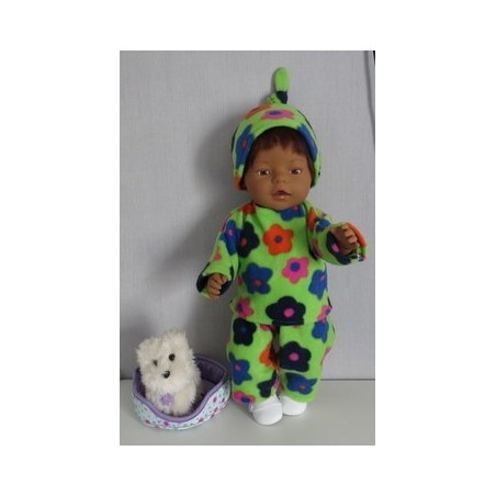 fleecepak groen met bloemen baby born 43cm