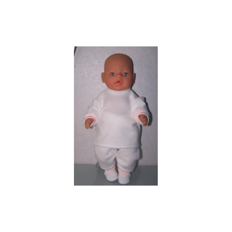 fleecepak wit met roze/wit  baby born 43cm