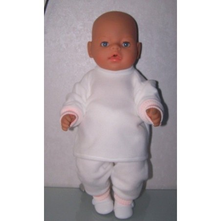 fleecepak wit met roze/wit  baby born 43cm