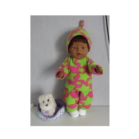 fleecepak roze met groene sterren  baby born 43cm
