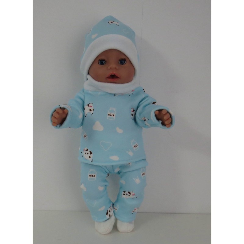 wintertrui set blauw koeien  baby born 43cm