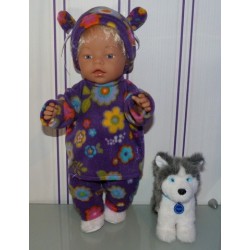 fleecepak paars met bloemen baby born 43cm