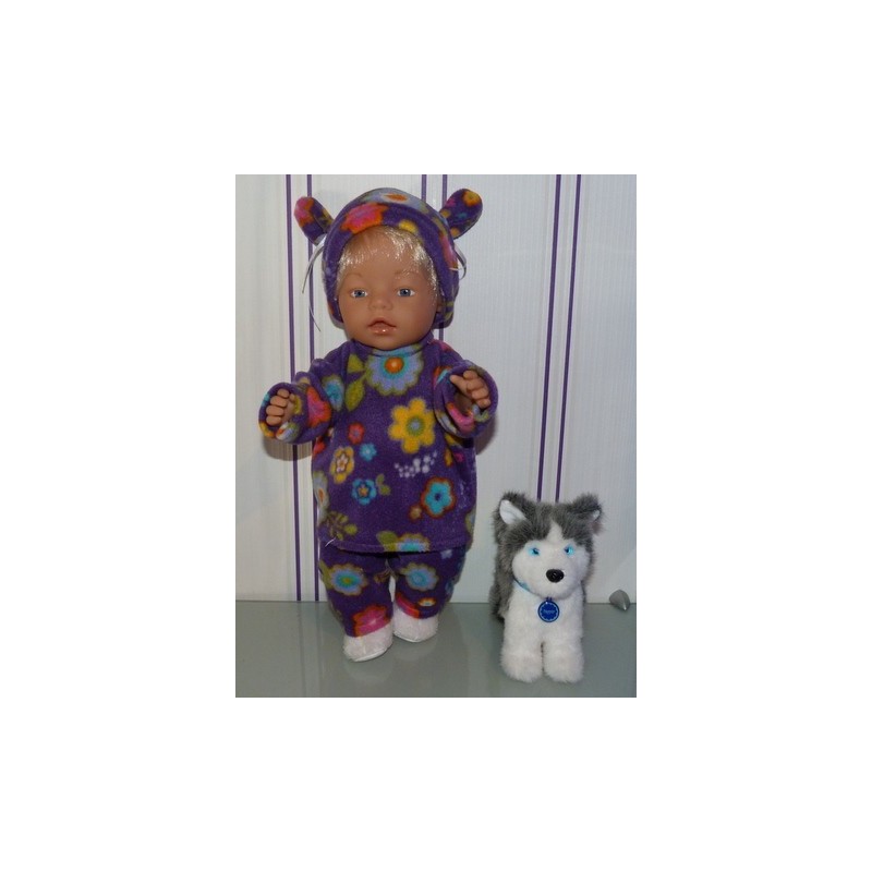 fleecepak paars met bloemen baby born 43cm