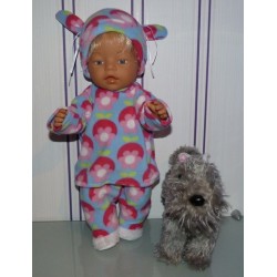 fleecepak blauw met bloemen  baby born 43cm