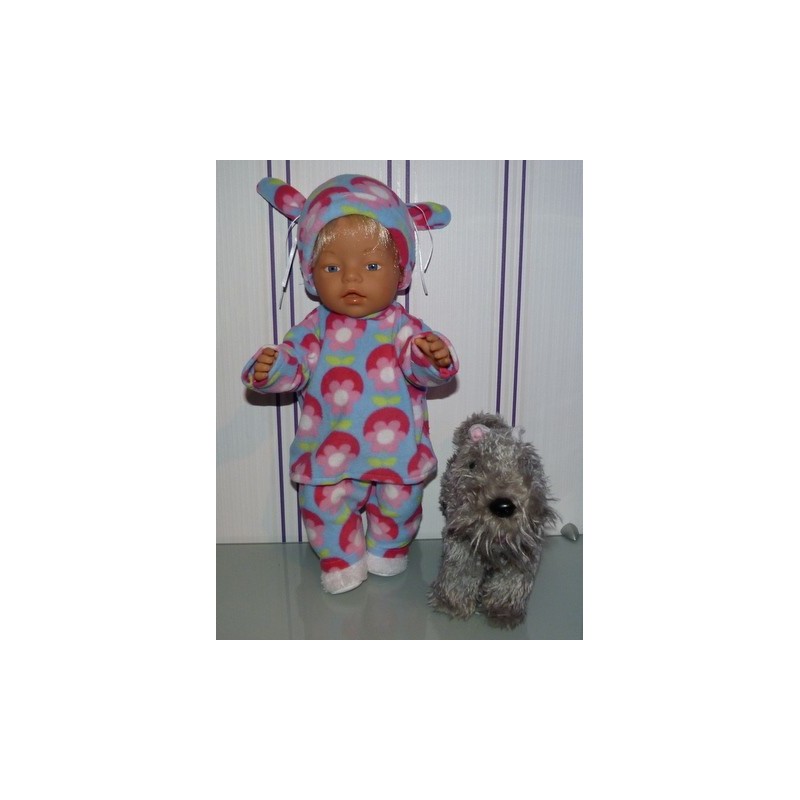 fleecepak blauw met bloemen  baby born 43cm
