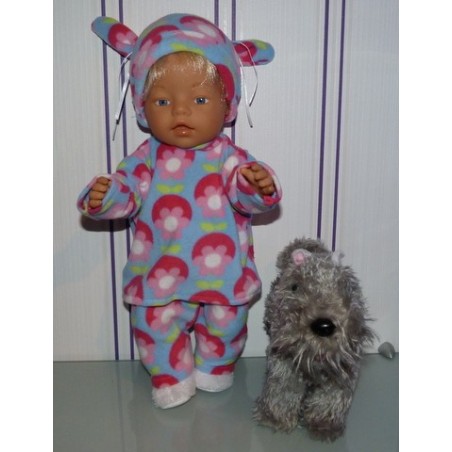 fleecepak blauw met bloemen  baby born 43cm