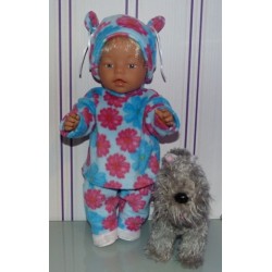 fleecepak blauw met bloemen  baby born 43cm