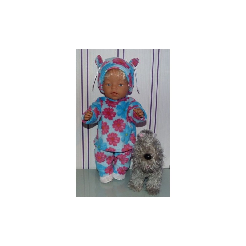 fleecepak blauw met bloemen  baby born 43cm