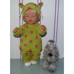 fleecepak  groen polka dots roze  baby born 43cm