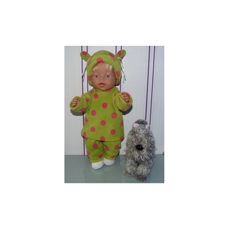 fleecepak  groen polka dots roze  baby born 43cm