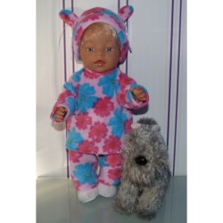 fleecepak roze met bloemen roze/blauw baby born 43cm