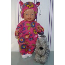 fleecepak roze met bloemen  baby born 43cm