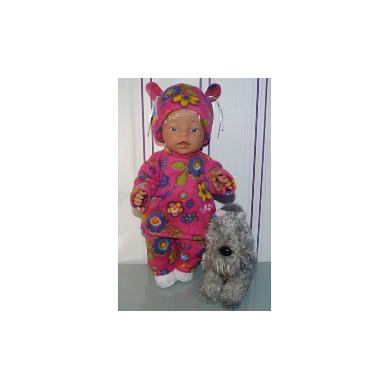 fleecepak roze met bloemen  baby born 43cm