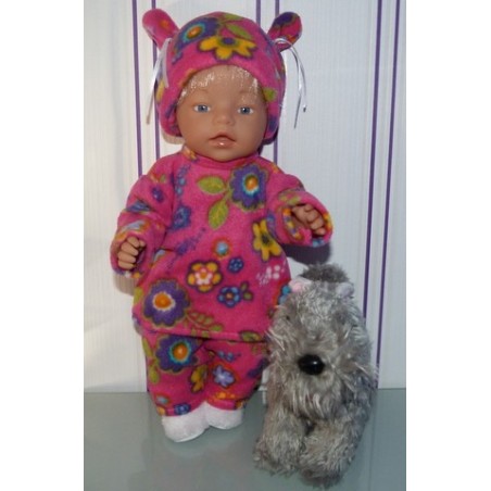 fleecepak roze met bloemen  baby born 43cm