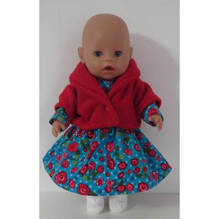 winterjurk setje licht blauw bloemen baby born 43cm
