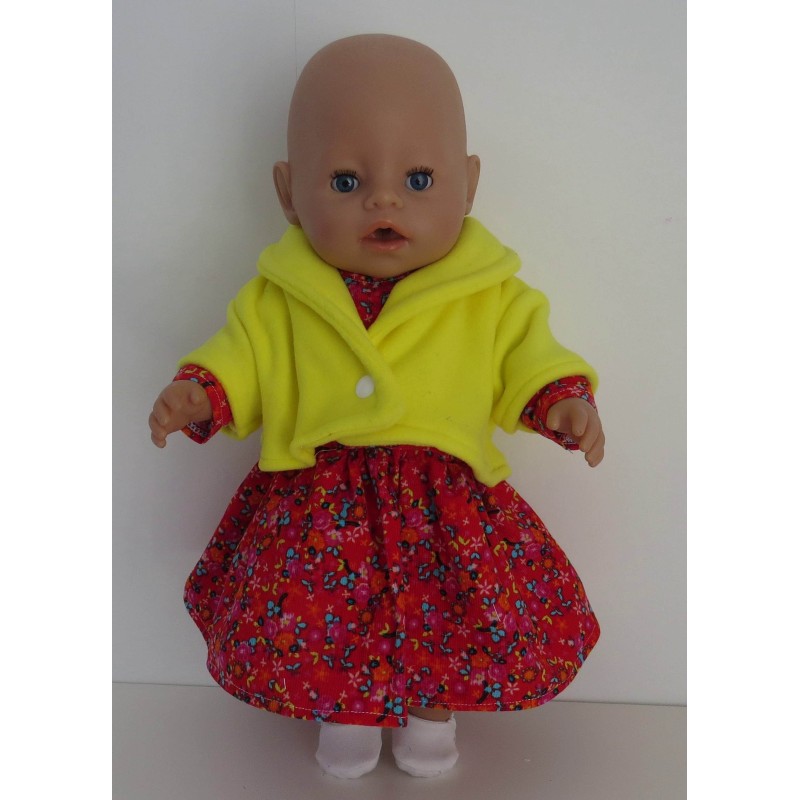winterjurk setje rood bloemetjes  baby born 43cm