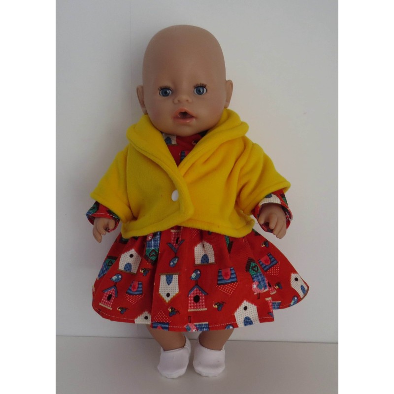 winterjurk setje rood vogelhuisjes  baby born 43cm