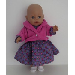 winterjurk setje grijs met lila bloemen baby born 43cm