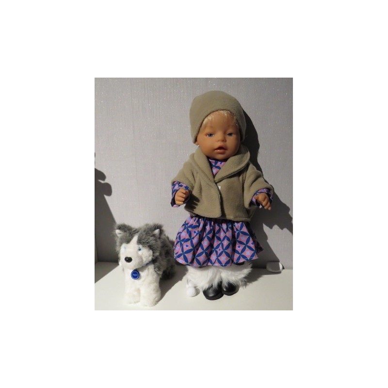 winterjurk setje bruin met paars baby born 43cm
