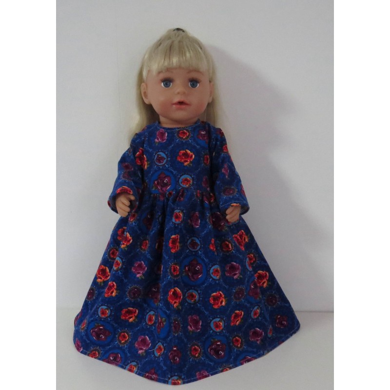 lange jurk blauw roosjes baby born 43cm