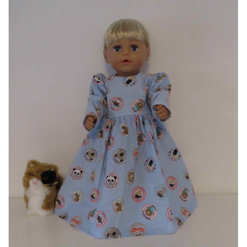 lange jurk blauw dieren baby born 43cm